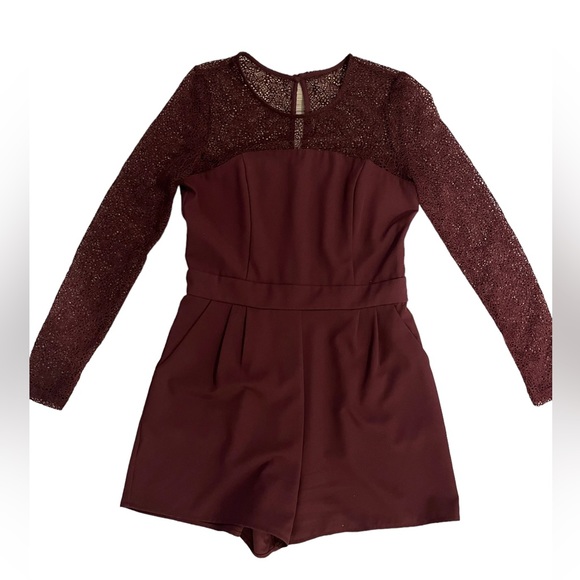 Garage Burgundy Romper with Mesh Sleeves - Picture 1 of 3